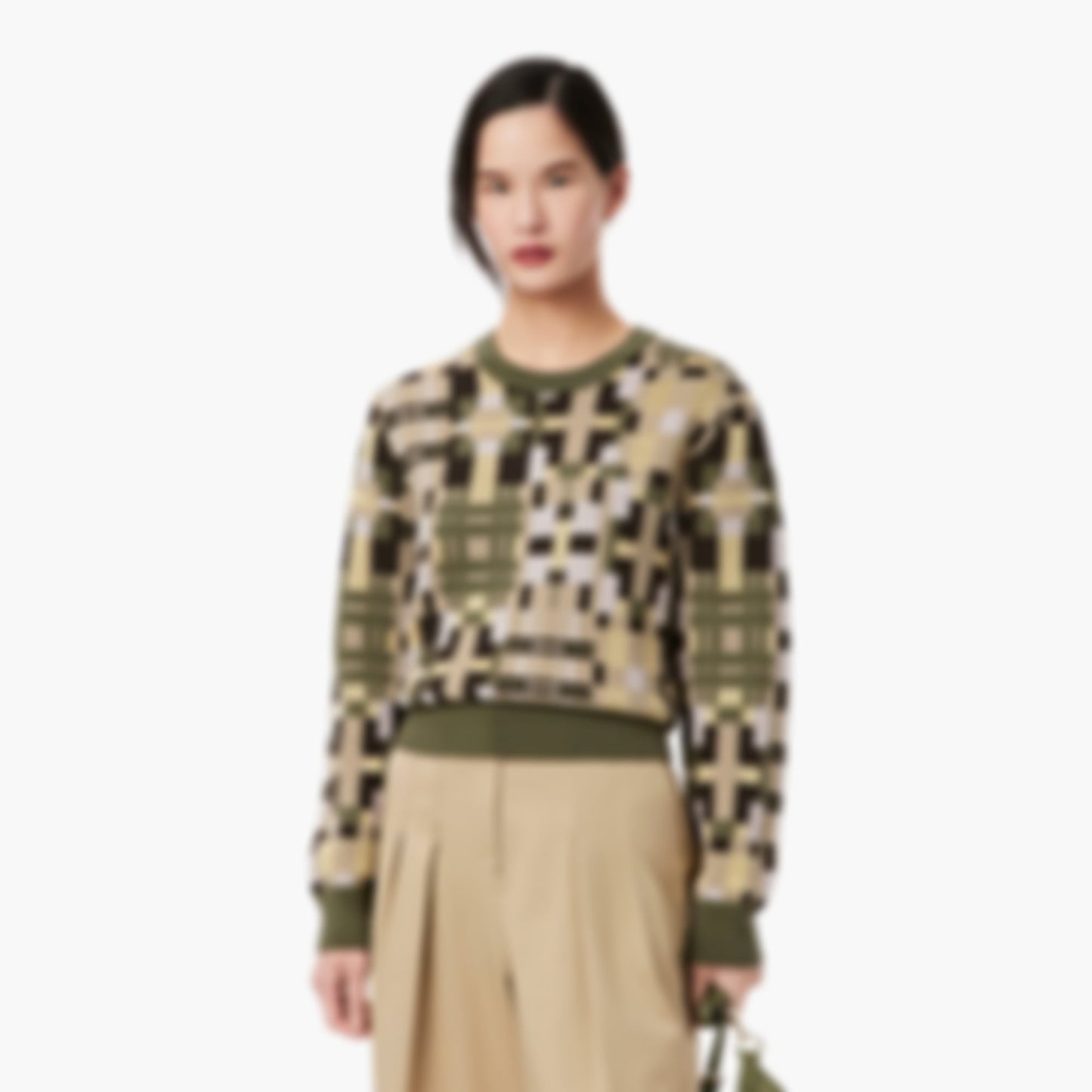 Women's Crew Neck Wool Graphic Sweater - Khaki Green / Beige / Light Pink / Brown / Yellow
