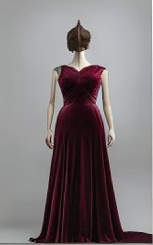 Burgundy Velvet Evening Gown - front view