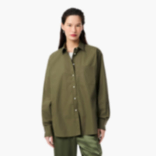 Women's Oversized Cotton Button Down Shirt - Khaki Green