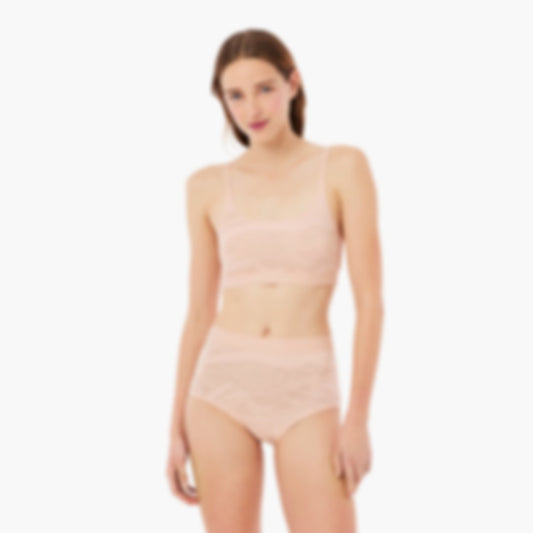 Crocodile Accent Mesh Bralette - Beige