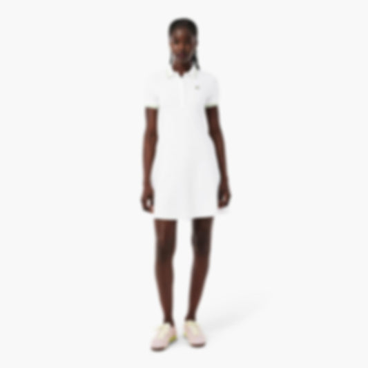Women's Stretch Polo Collar Skater Dress - Blanc / Vert
