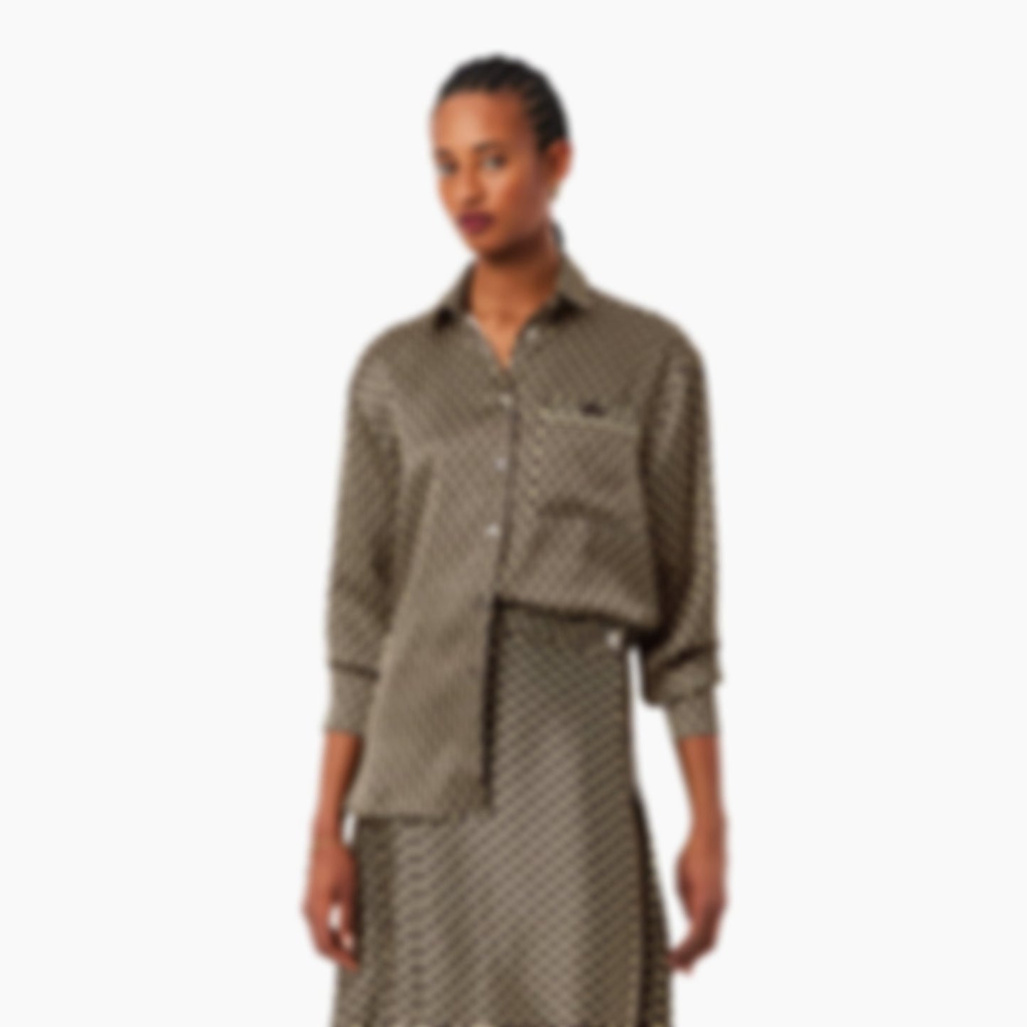 Oversized Printed Satin Shirt - Marron / Jaune