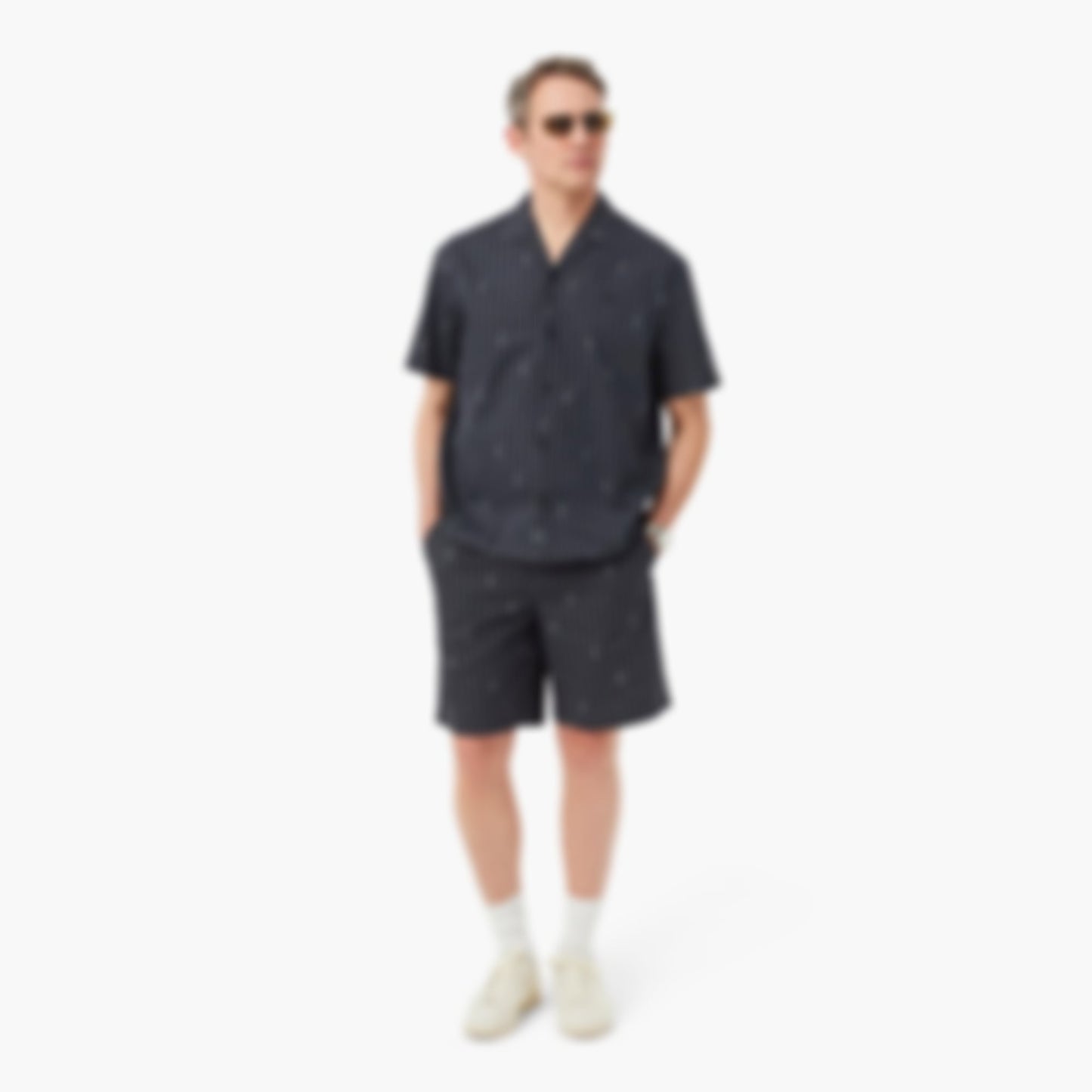 Crocodile Print Stripe Cotton Shorts - Noir / Blanc