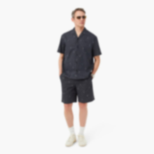 Crocodile Print Stripe Cotton Shorts - Noir / Blanc