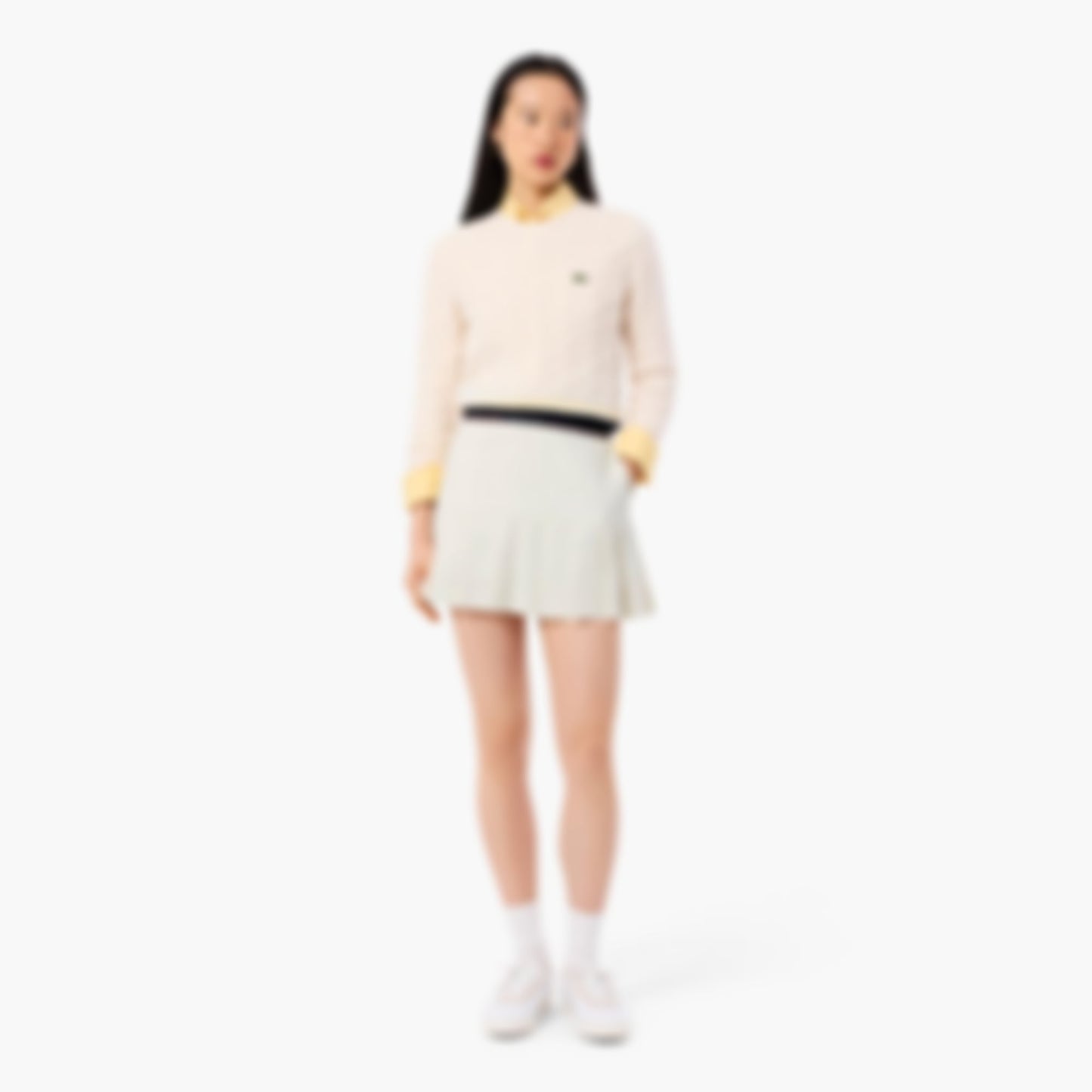 Women's Short Pleated Wool Blend Skirt - Cream