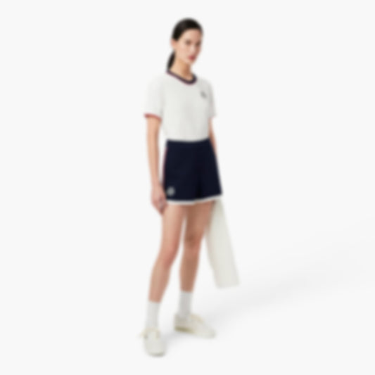 Women's Tennis Heritage Stretch Piqué Shorts - Navy Blue / White