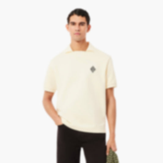 Loose Fit Badge Accent Fleece Polo - Lemon Beige