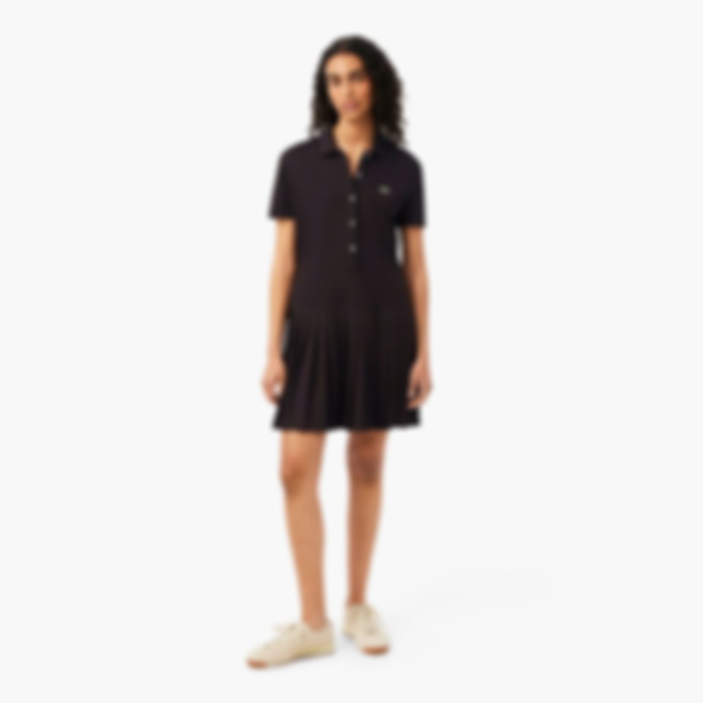 Stretch Piqué Pleated Polo Dress - Brown