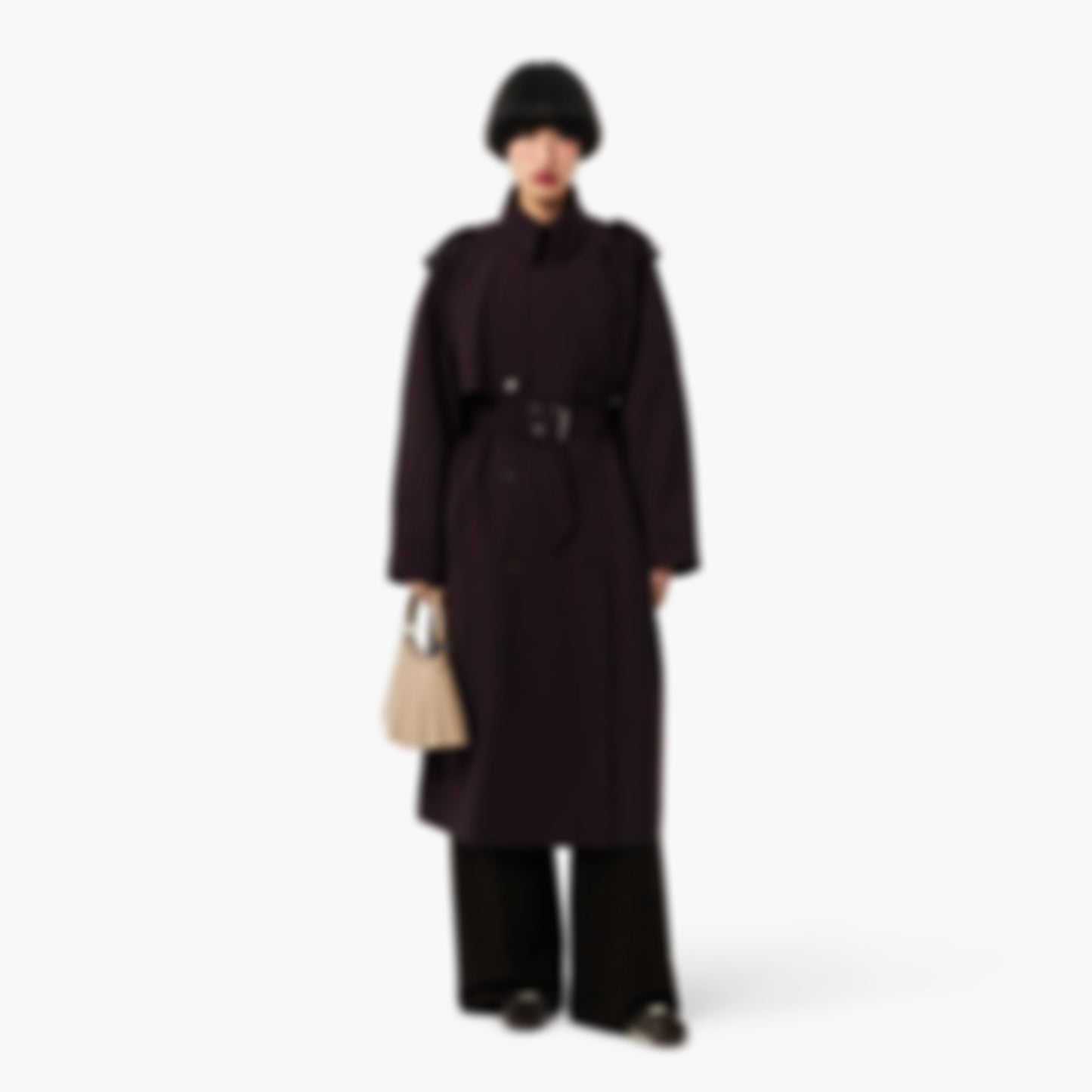 Oversized Wool Blend Trench Coat - Brown