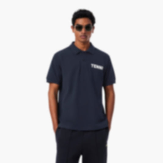 Classic Fit Printed Petit Piqué Polo - Black