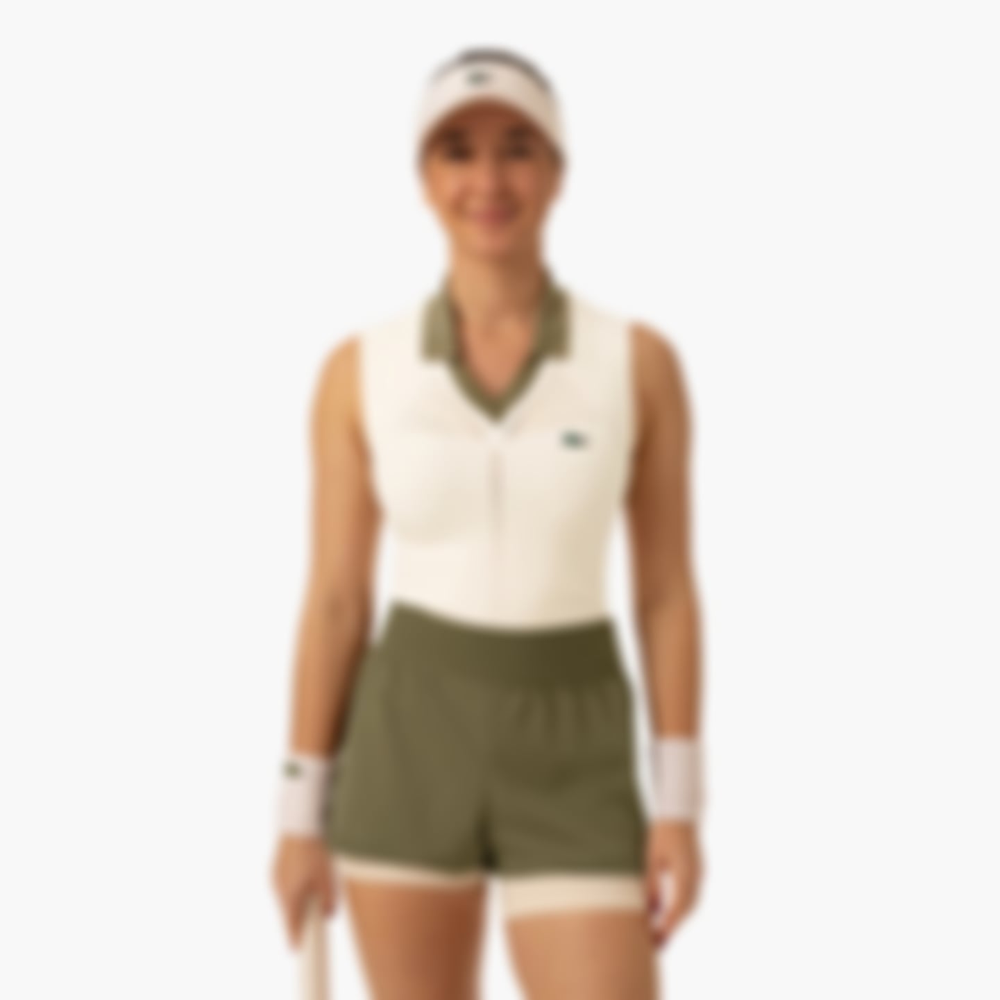 Women's Sleeveless Stretch Knit Tennis Polo - White / Khaki Green