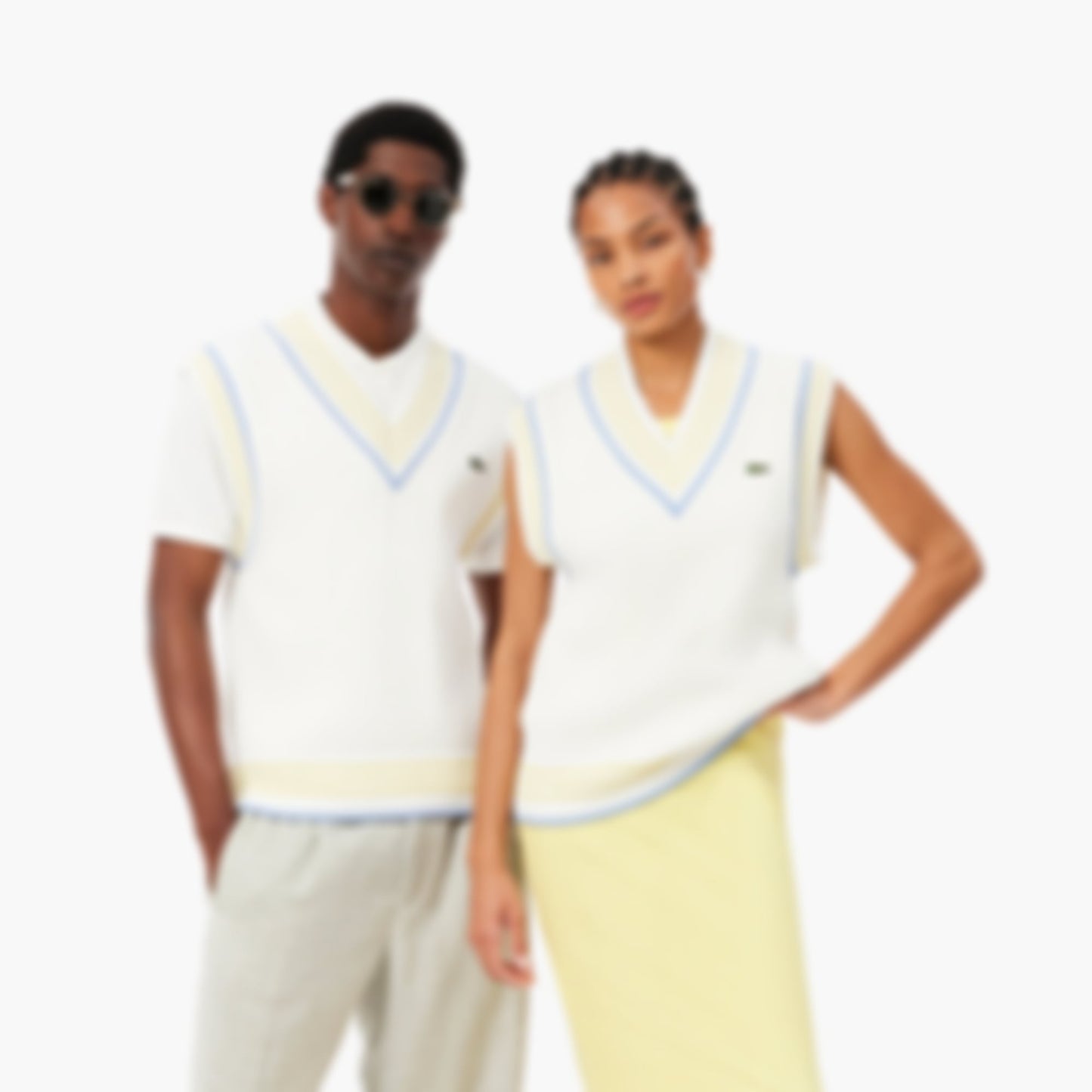 Striped Rib Knit Cotton Sweater Vest - Blanc / Bleu Clair / Jaune