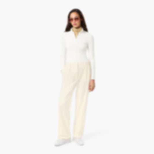 Women's Oversized Pleated Flannel Pants - Cream