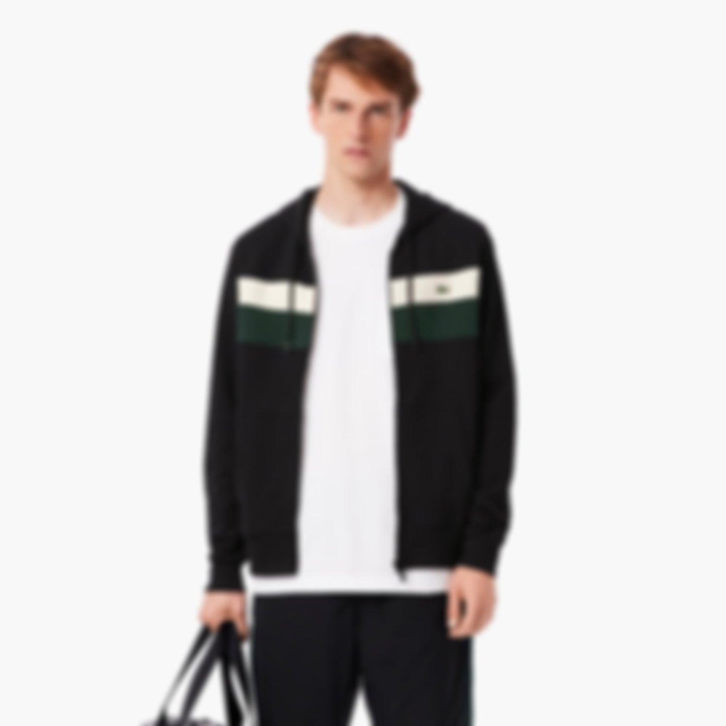 Men's Zip-Up Colorblock Hoodie - Black / White / Green