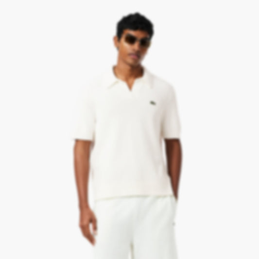 Classic Fit Bouclé Knit Polo - White