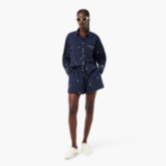 Cotton Poplin Boxer Shorts - Navy Blue / White