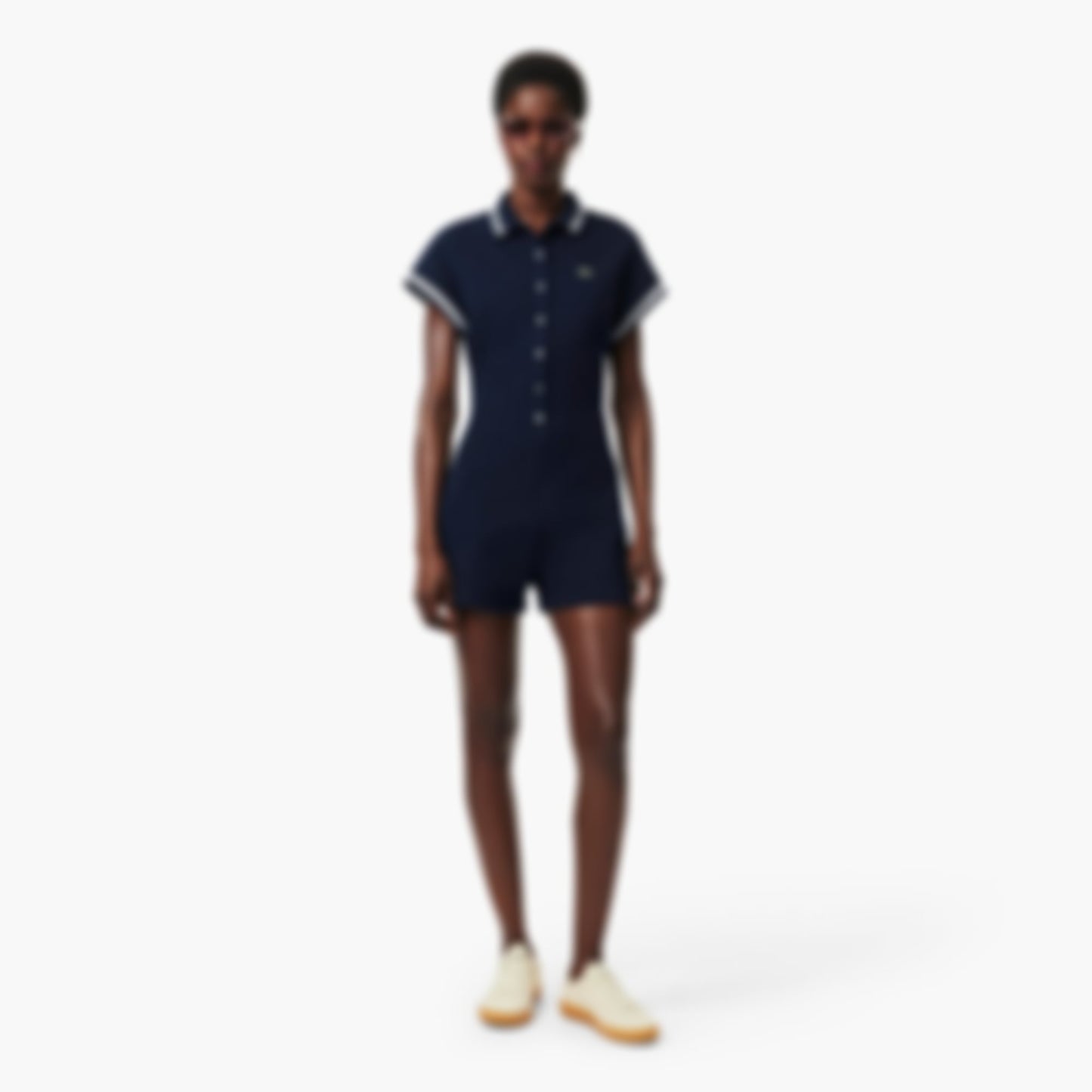 Made In France Polo Collar Playsuit - Navy Blue / White