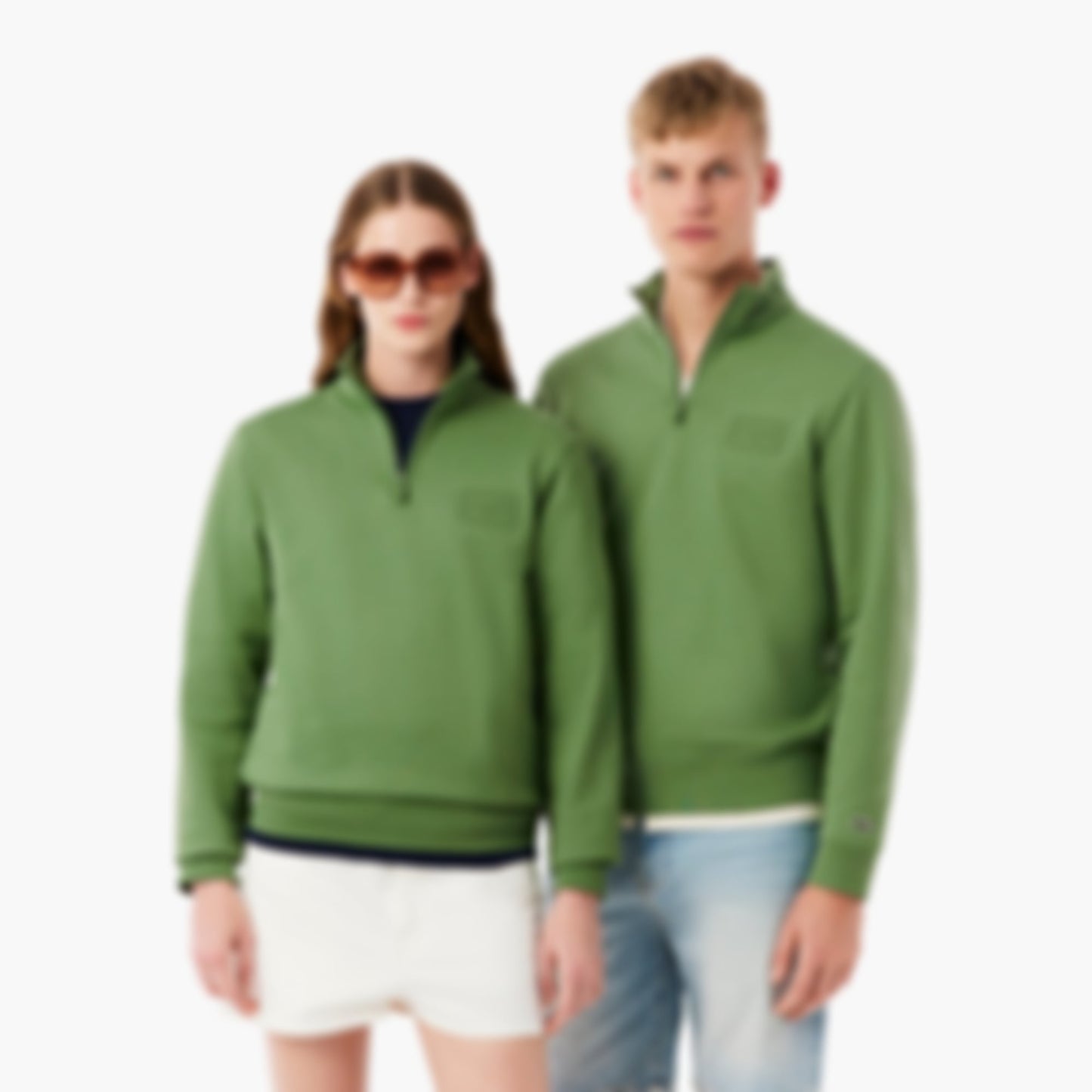 High Neck Embossed Zipped Sweatshirt - Green