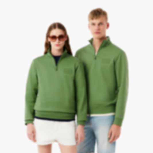 High Neck Embossed Zipped Sweatshirt - Green