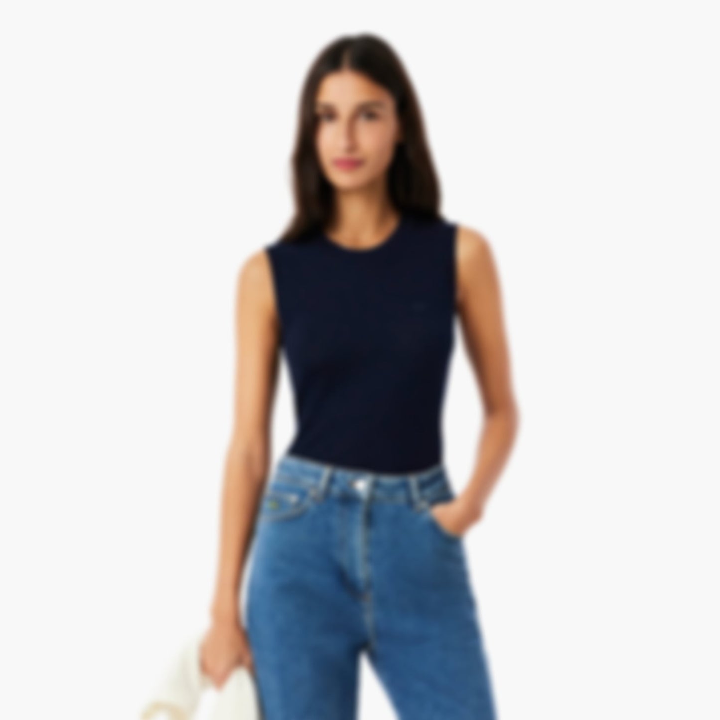 Merino Wool 3D Knit Sleeveless Sweater - Navy Blue