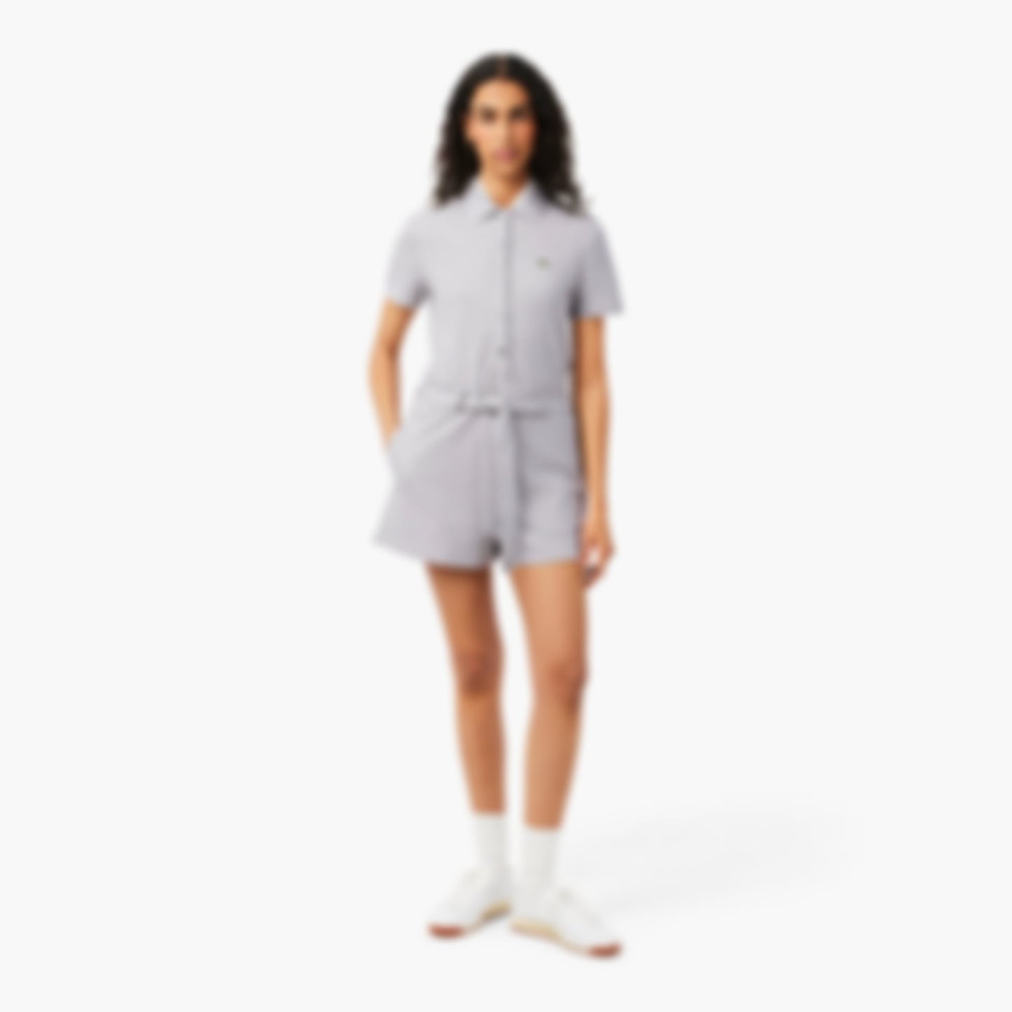 Stretch Piqué Polo Collar Romper - Grey Chine