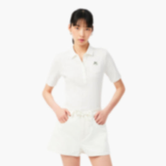 Women's Slim Fit Pointelle Branded L.12.D Polo - White