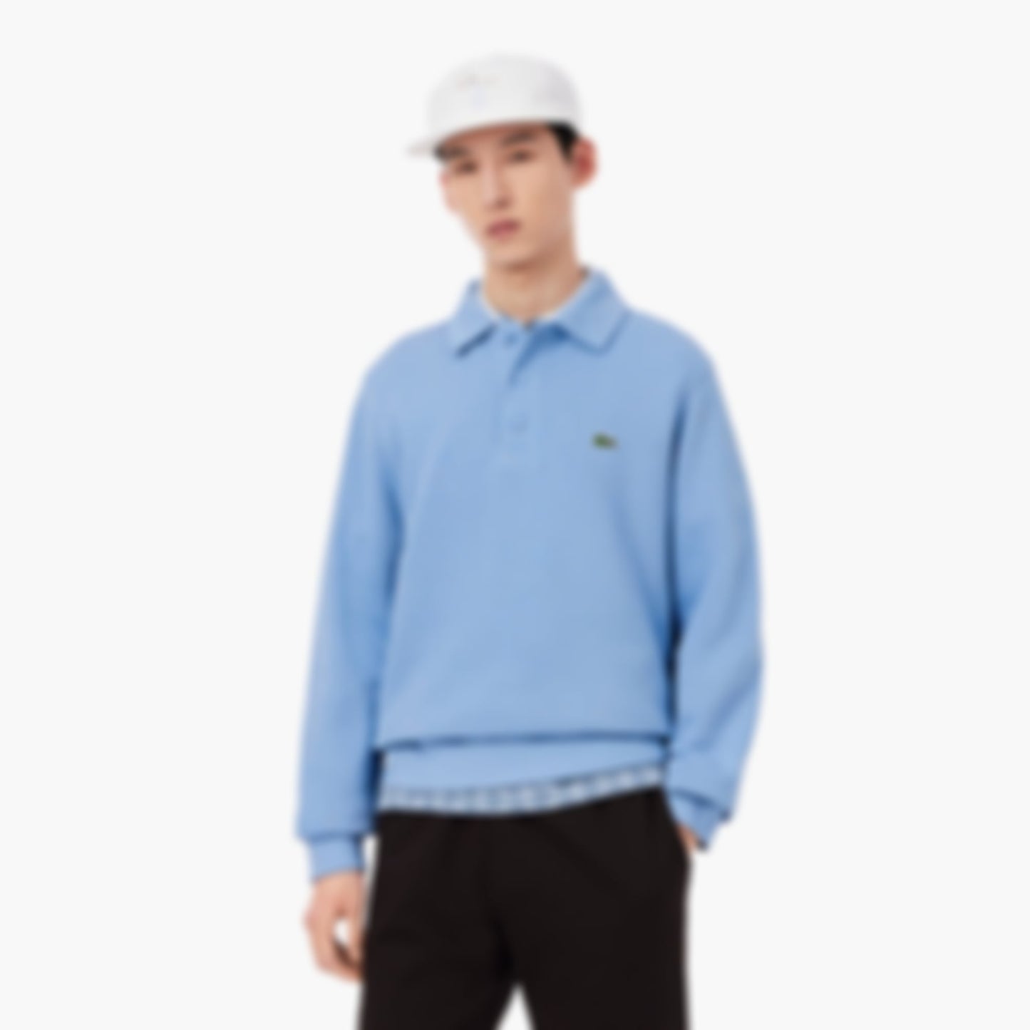Men's Ribbed Cotton Polo Collar Sweatshirt - Light Blue
