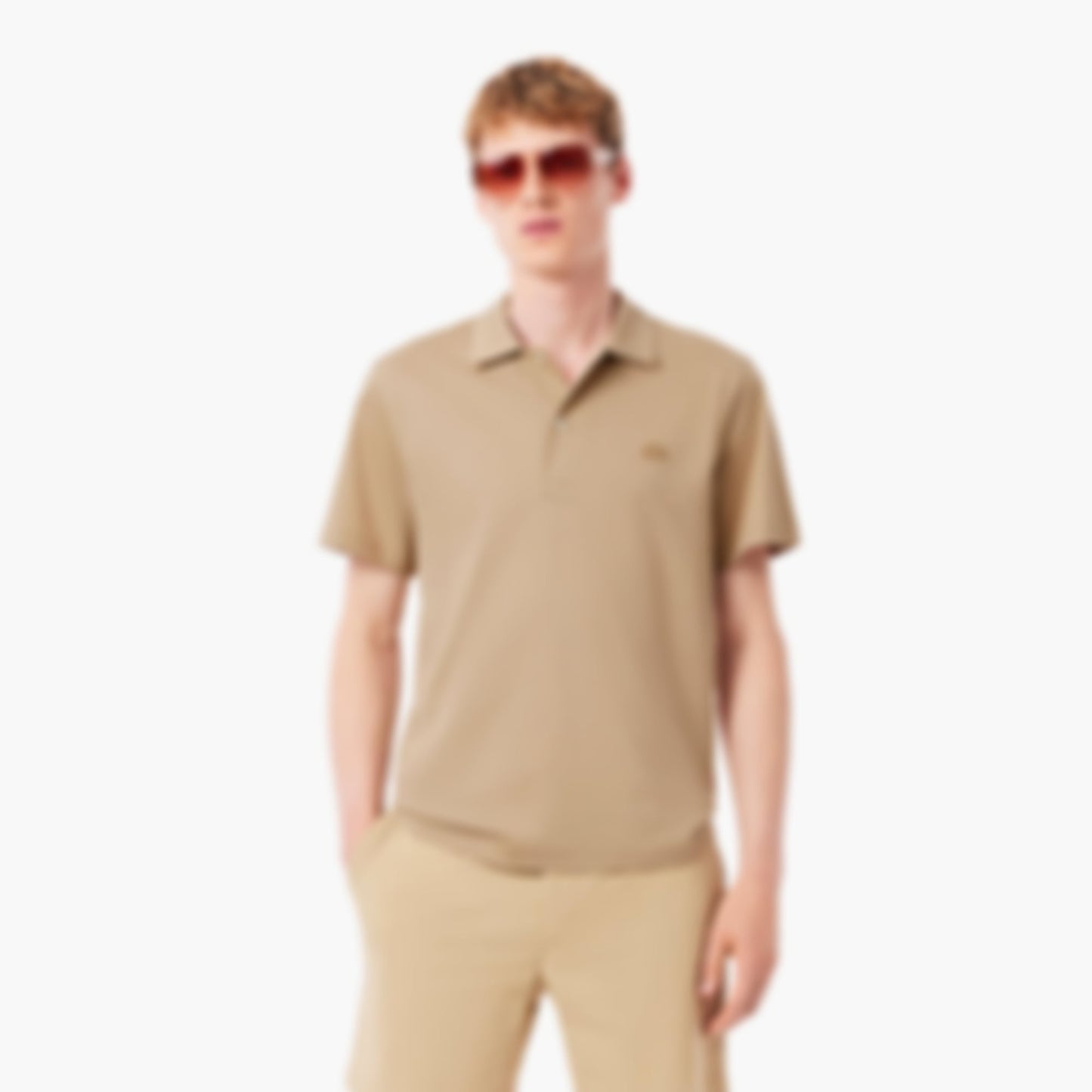 Men's Paris Classic Fit Open Neck Embroidered Polo - Beige