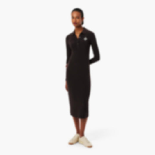 Embroidered Badge Slim Fit Polo Dress - Brown