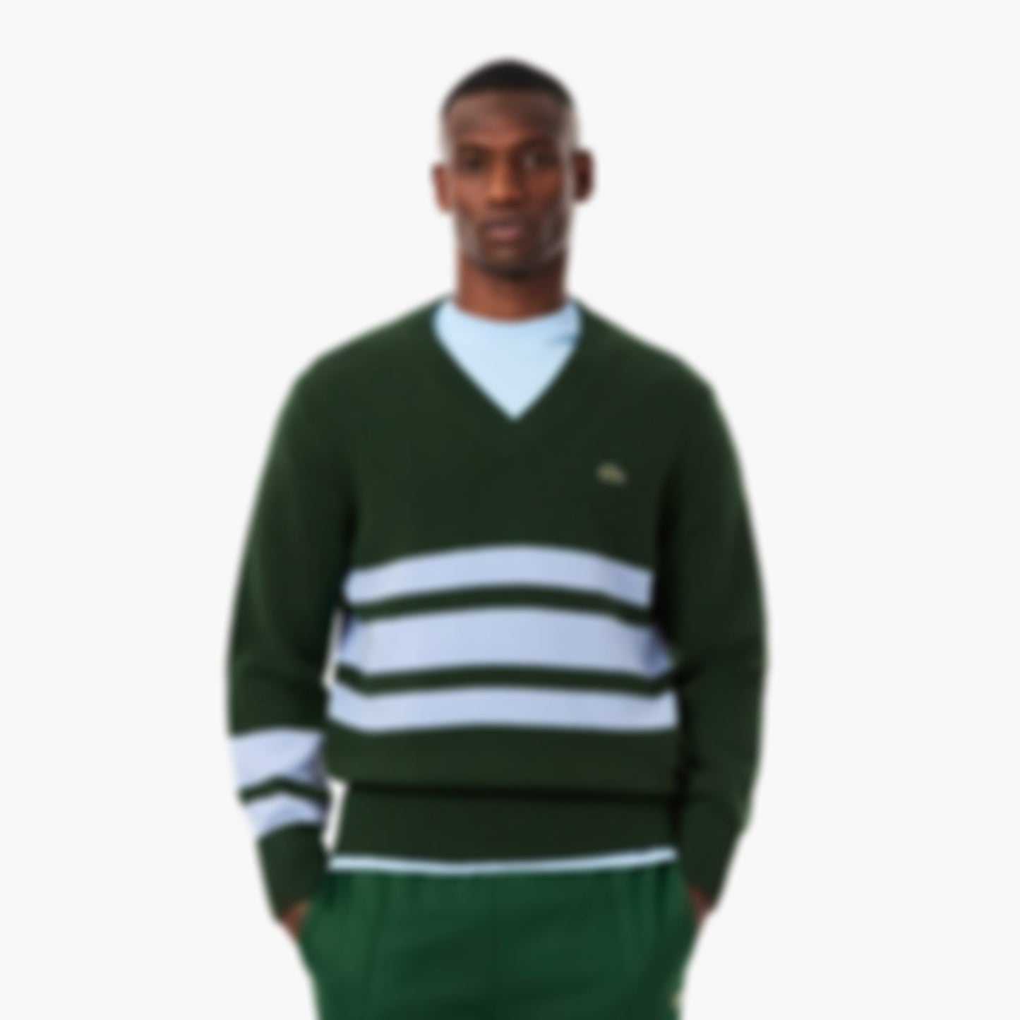 Men's Striped Wool V-Neck Sweater - Vert / Bleu