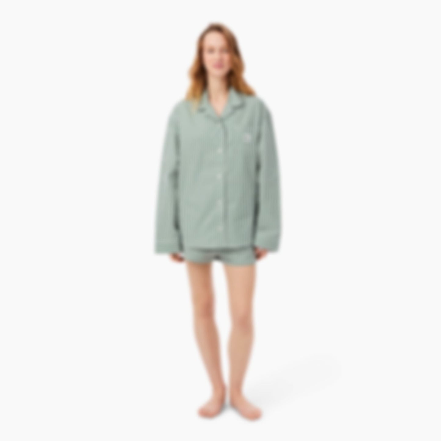 Oversized Striped Poplin Pajama Set - Green / White