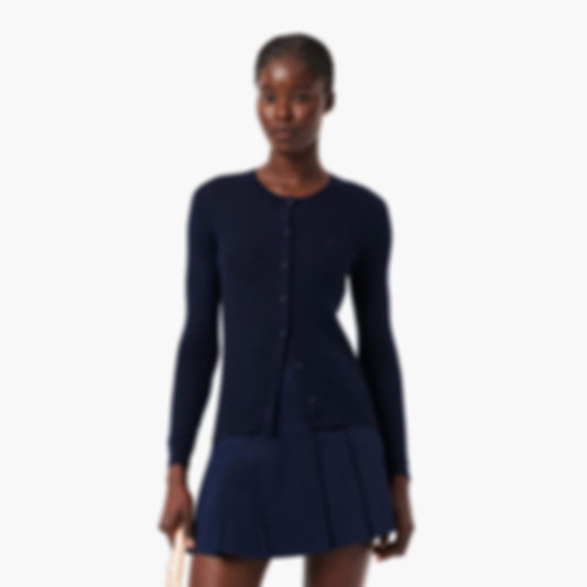 Women's Rib Knit Merino Wool Cardigan - Navy Blue
