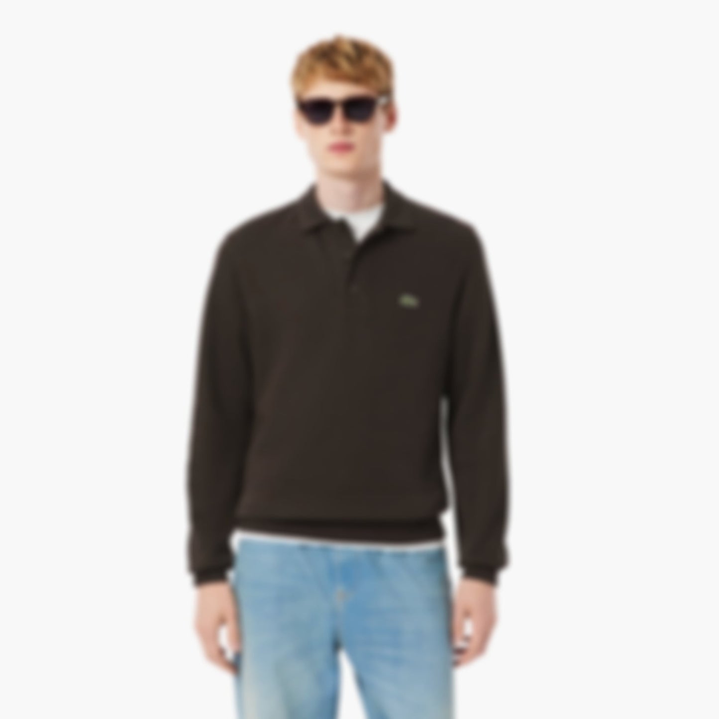 Men's Ribbed Cotton Polo Collar Sweatshirt - Brown