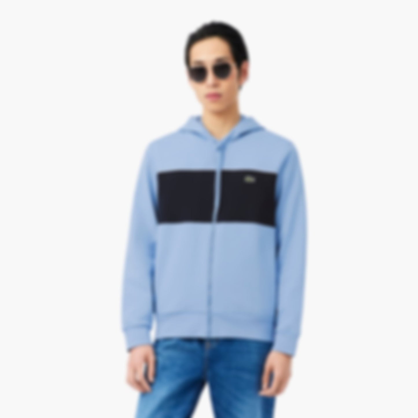 Colorblock Zipped Hoodie - Bleu Clair / Noir