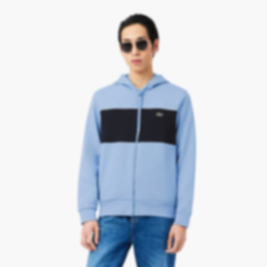Colorblock Zipped Hoodie - Bleu Clair / Noir