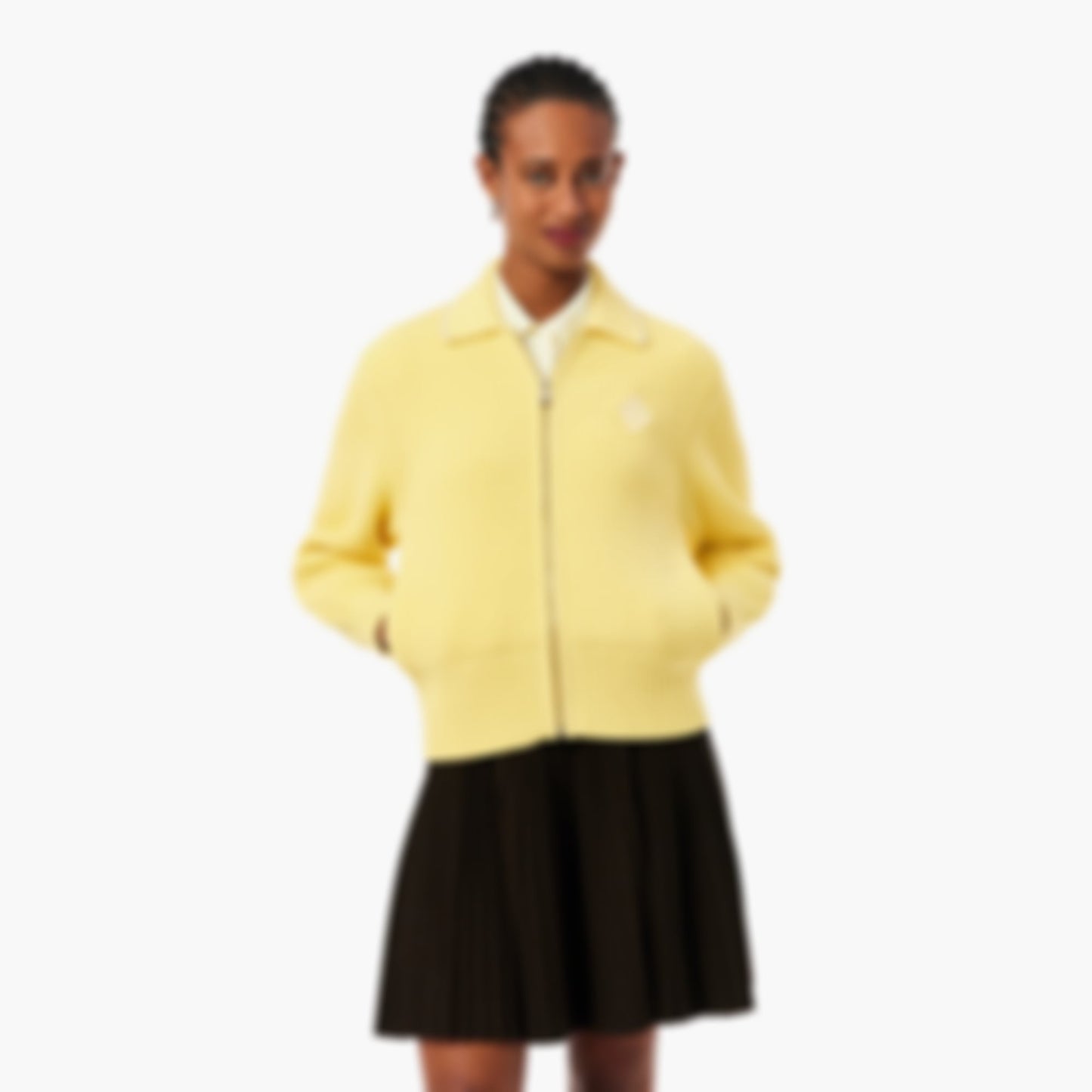 Zipped Cotton Badge Accent Sweater - Pastel yellow