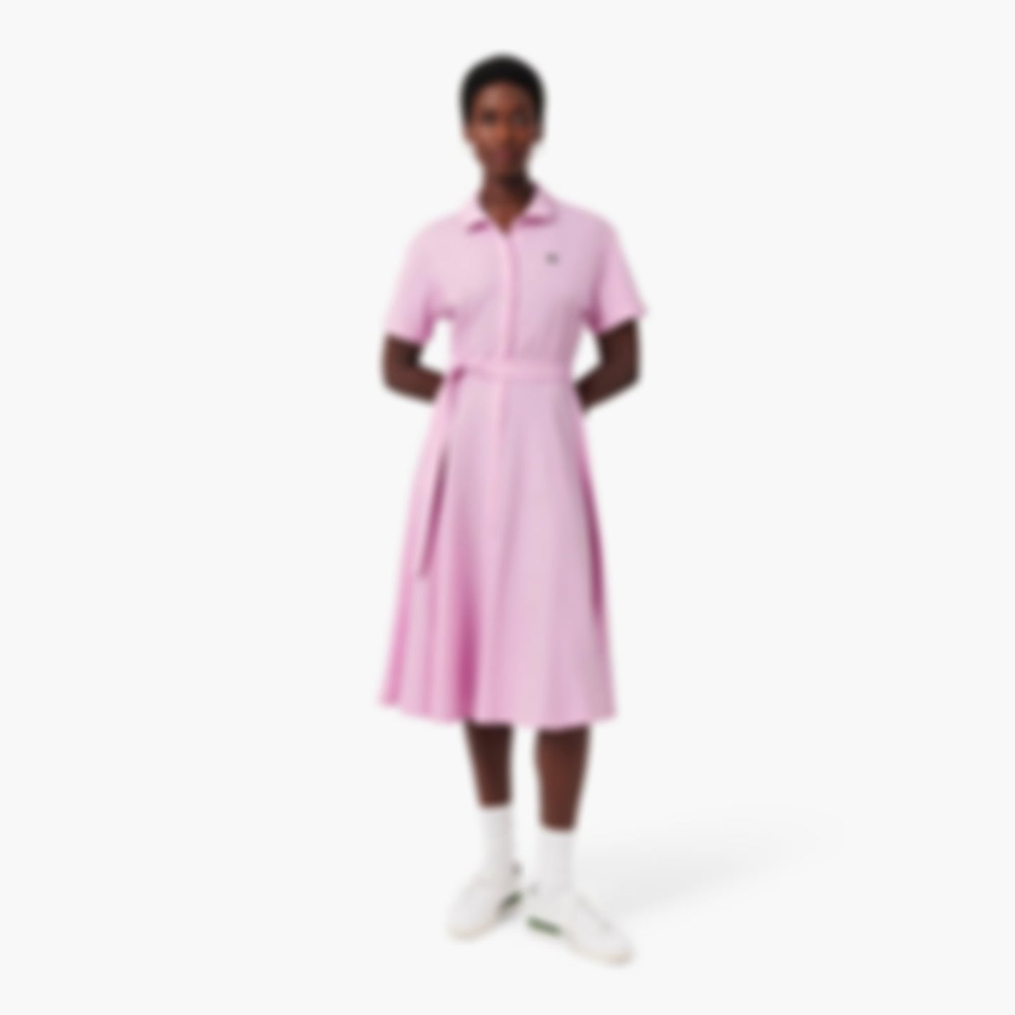 Women's Flared Mini-Piqué Polo Dress - Pink