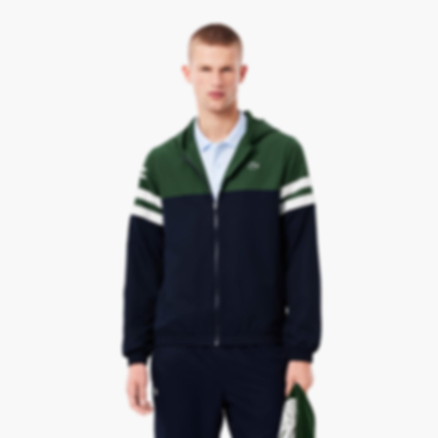 Men's Tennis Water-Repellent Hooded Jacket - Navy Blue / Green / White
