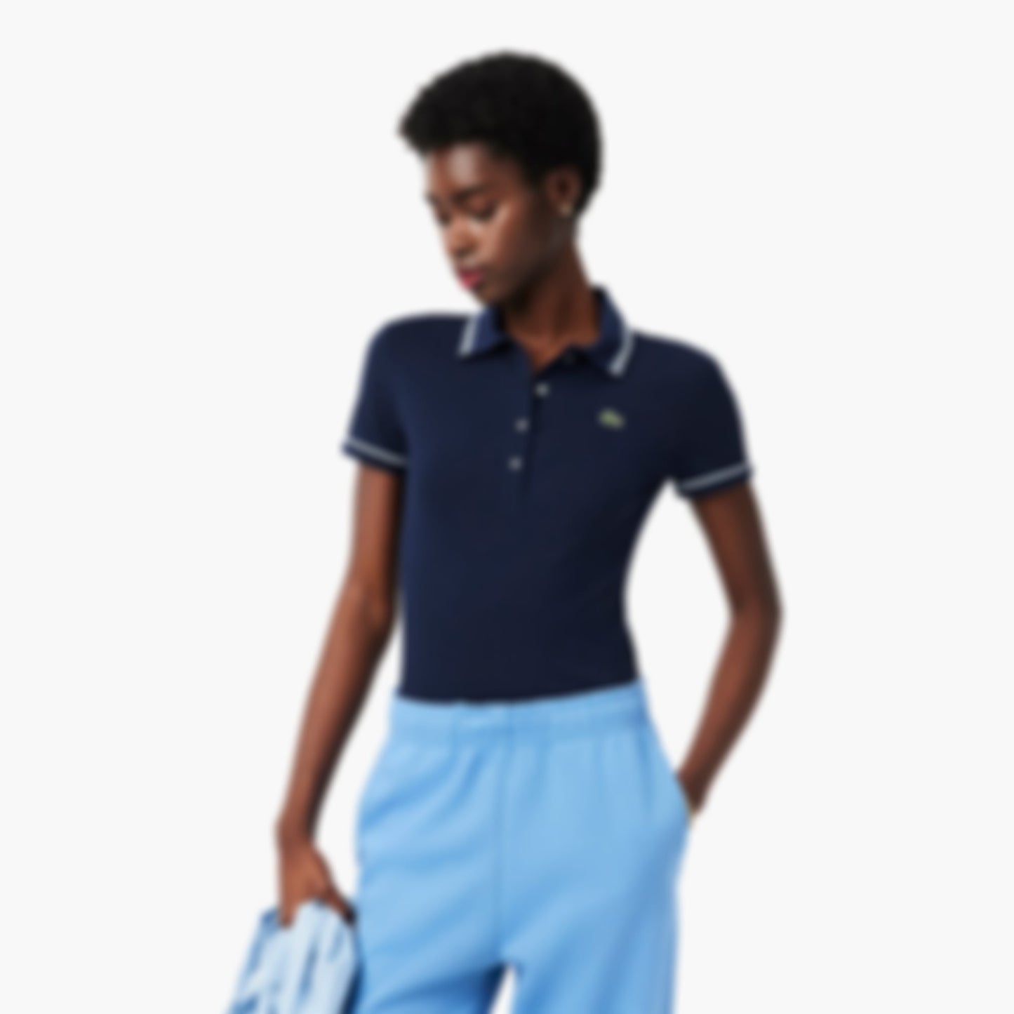 Women's L.12.D Slim Fit Trim Detail Polo - Bleu Marine / Bleu Clair / Blanc