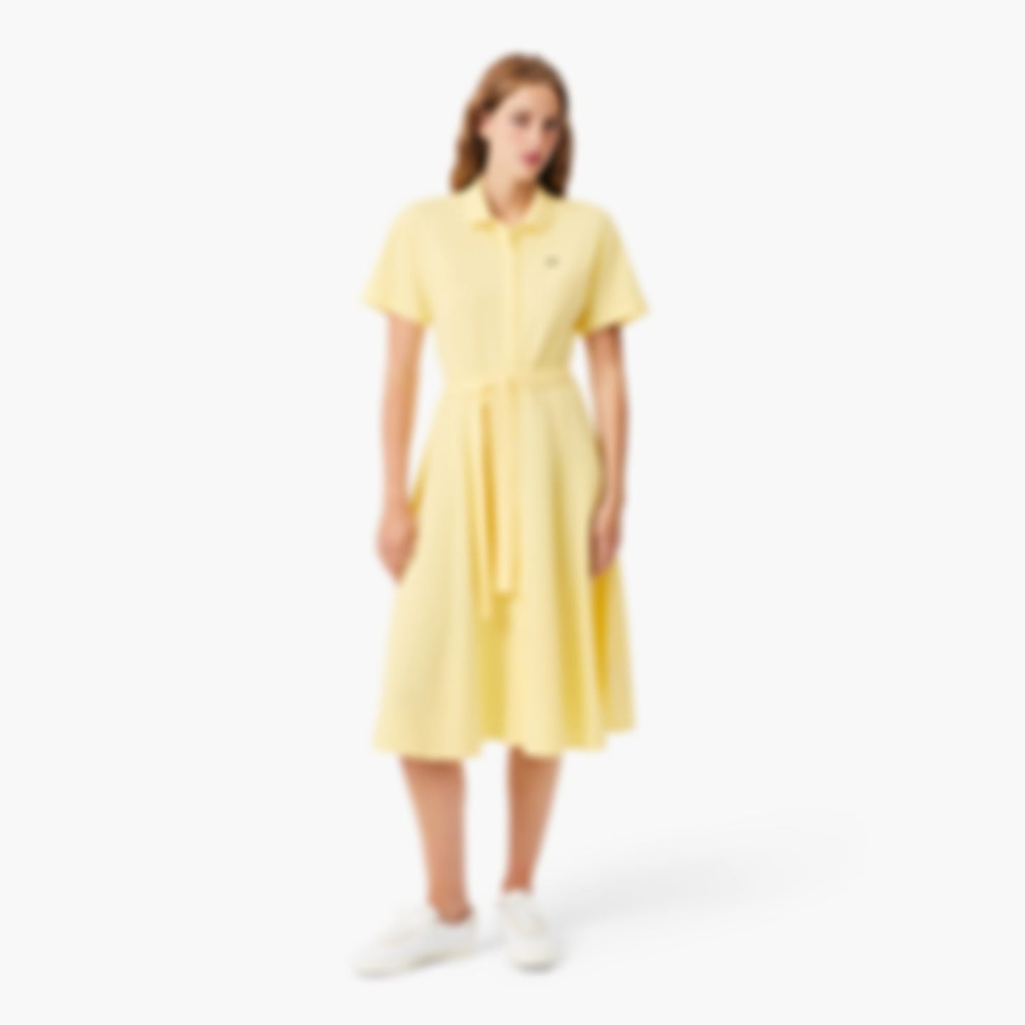 Women's Flared Mini-Piqué Polo Dress - Pastel yellow