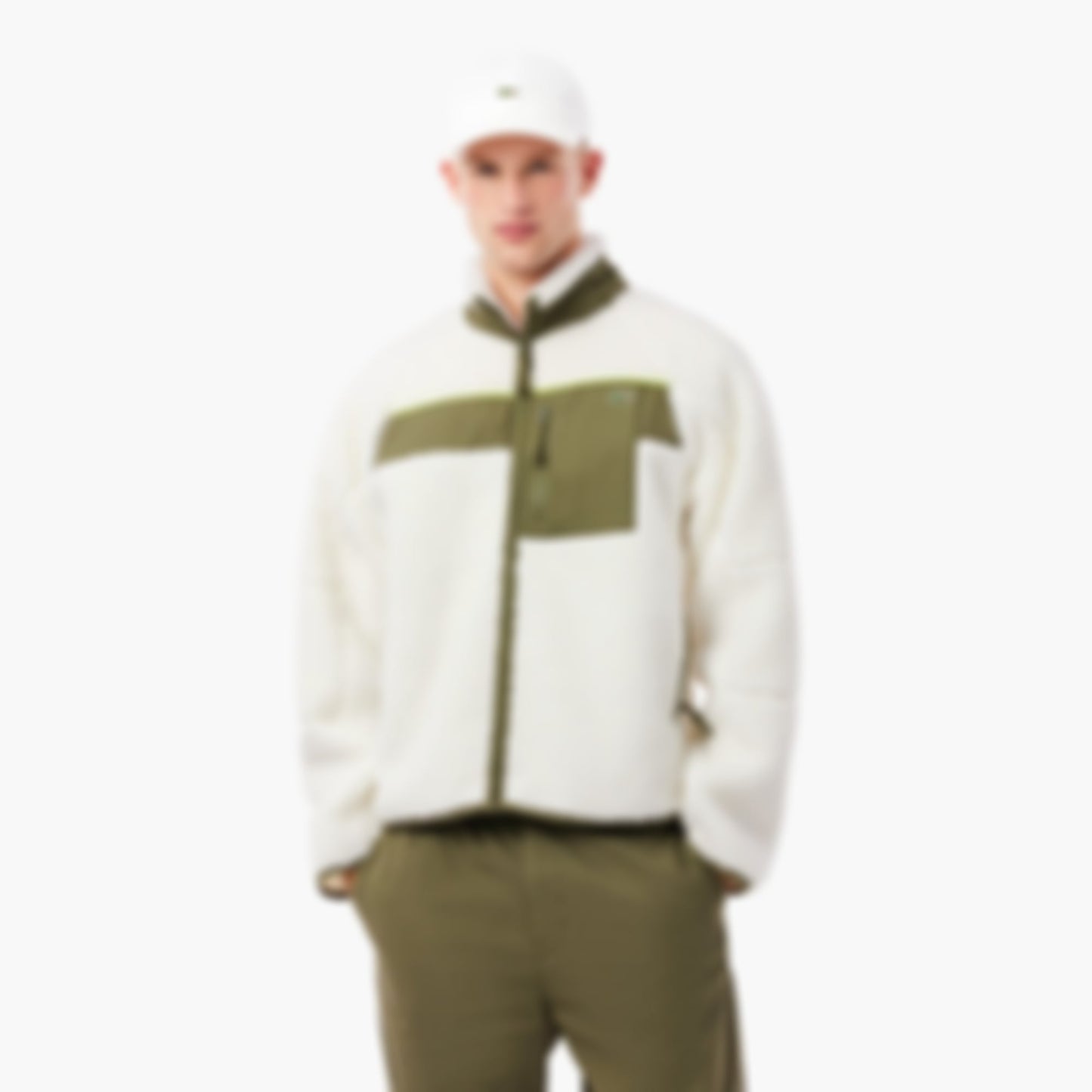 Men's Colorblock Sherpa Fleece Jacket - White / Khaki Green