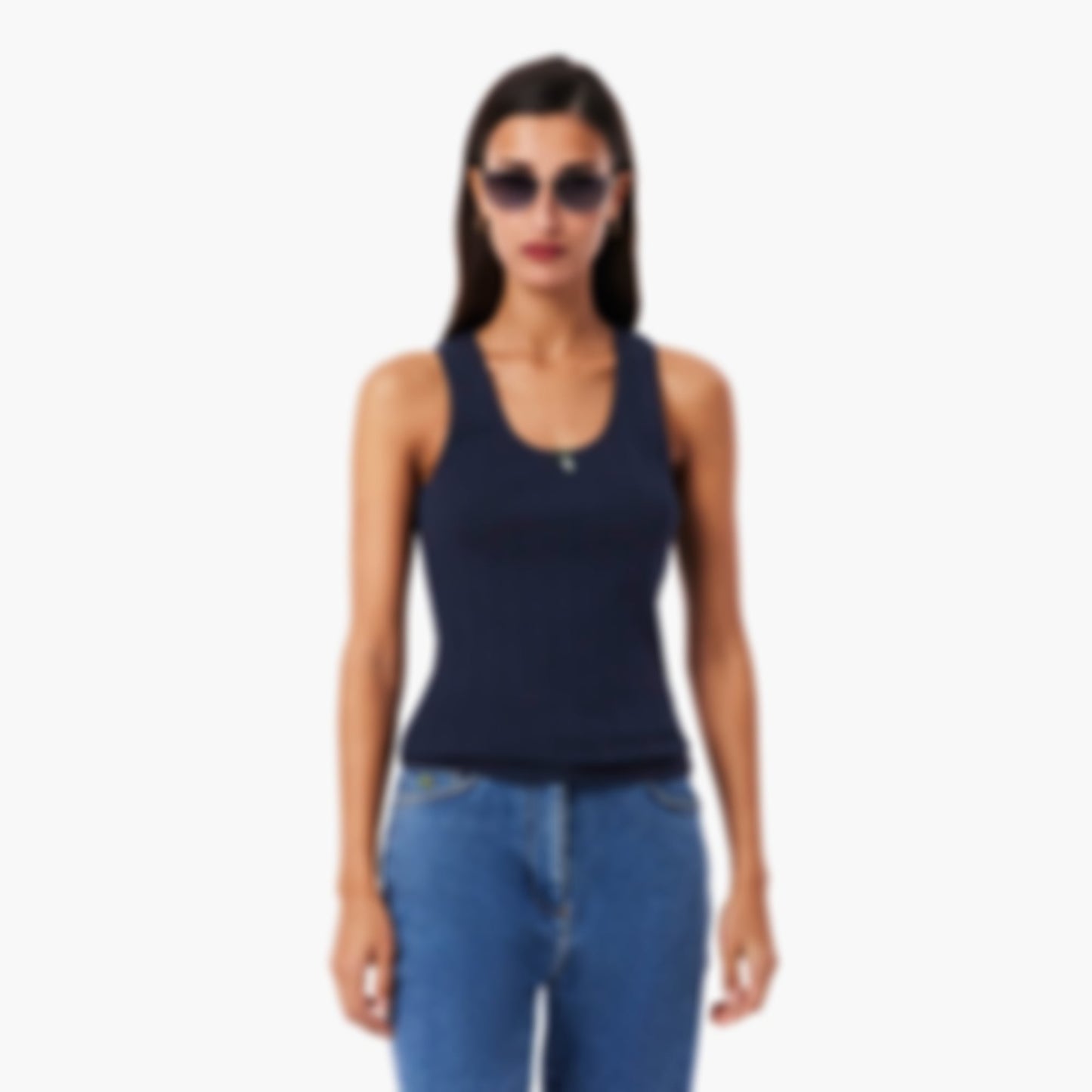 Women's Slim Fit Pointelle Knit Cotton Tank Top - Navy Blue