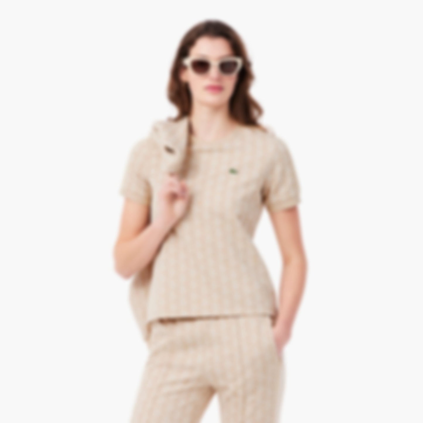 Women's Slim Fit Monogram T-Shirt - Beige / Blanc