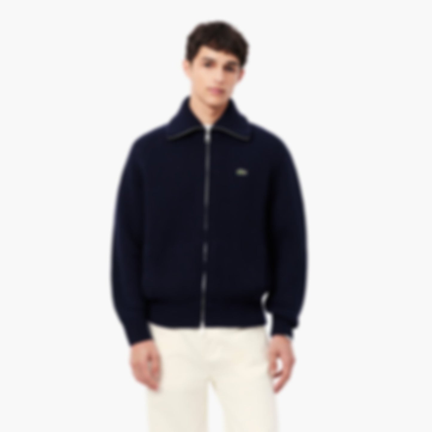 Men's Wool Zip-Up Sweater - Navy Blue