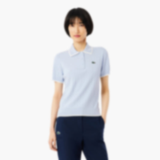 Women's Short Sleeve Polo Collar Golf Sweater - Bleu Clair / Blanc