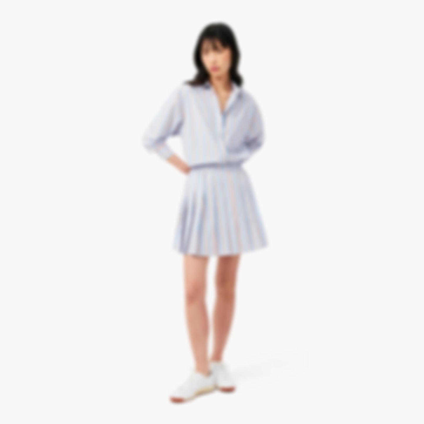 Poplin Short Striped Pleated Skirt - Bleu Clair / Rose / Blanc / Noir