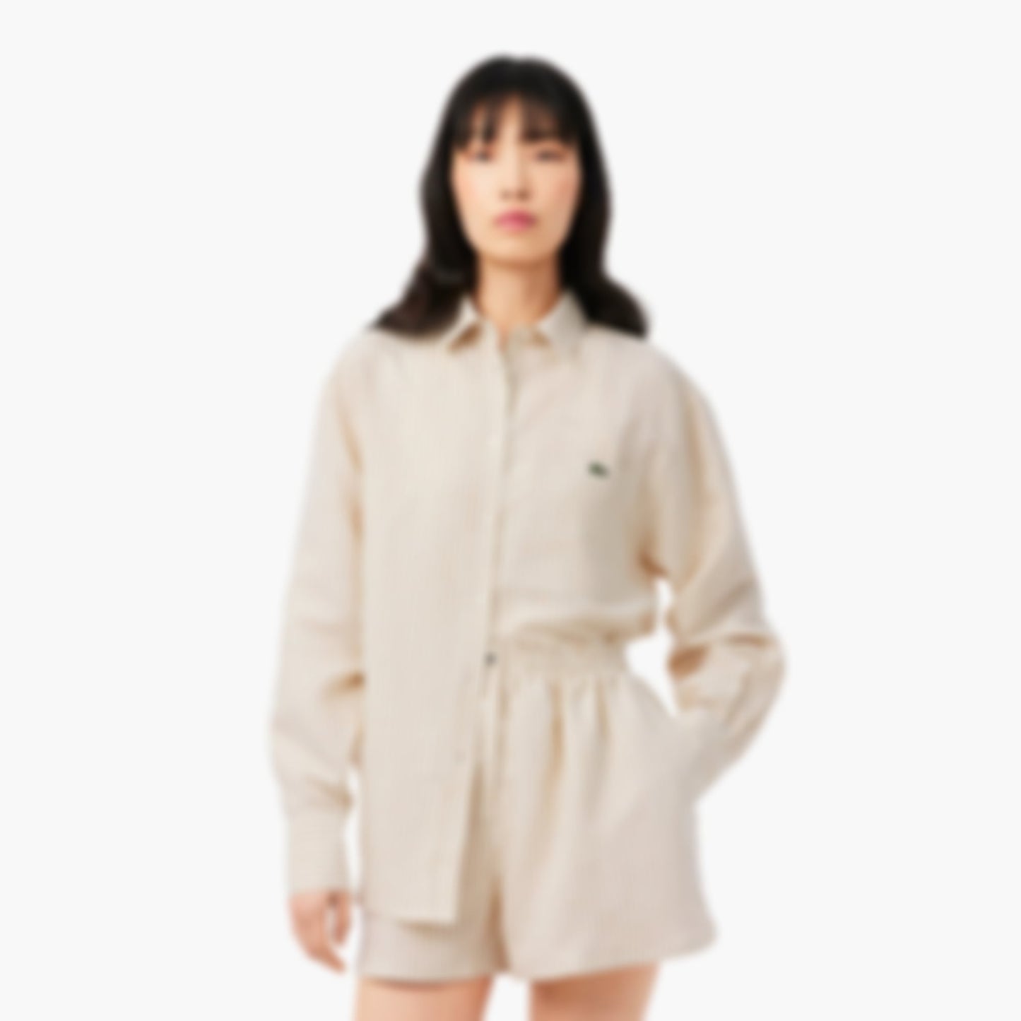 Oversized Linen Blend Shirt - Beige / Blanc