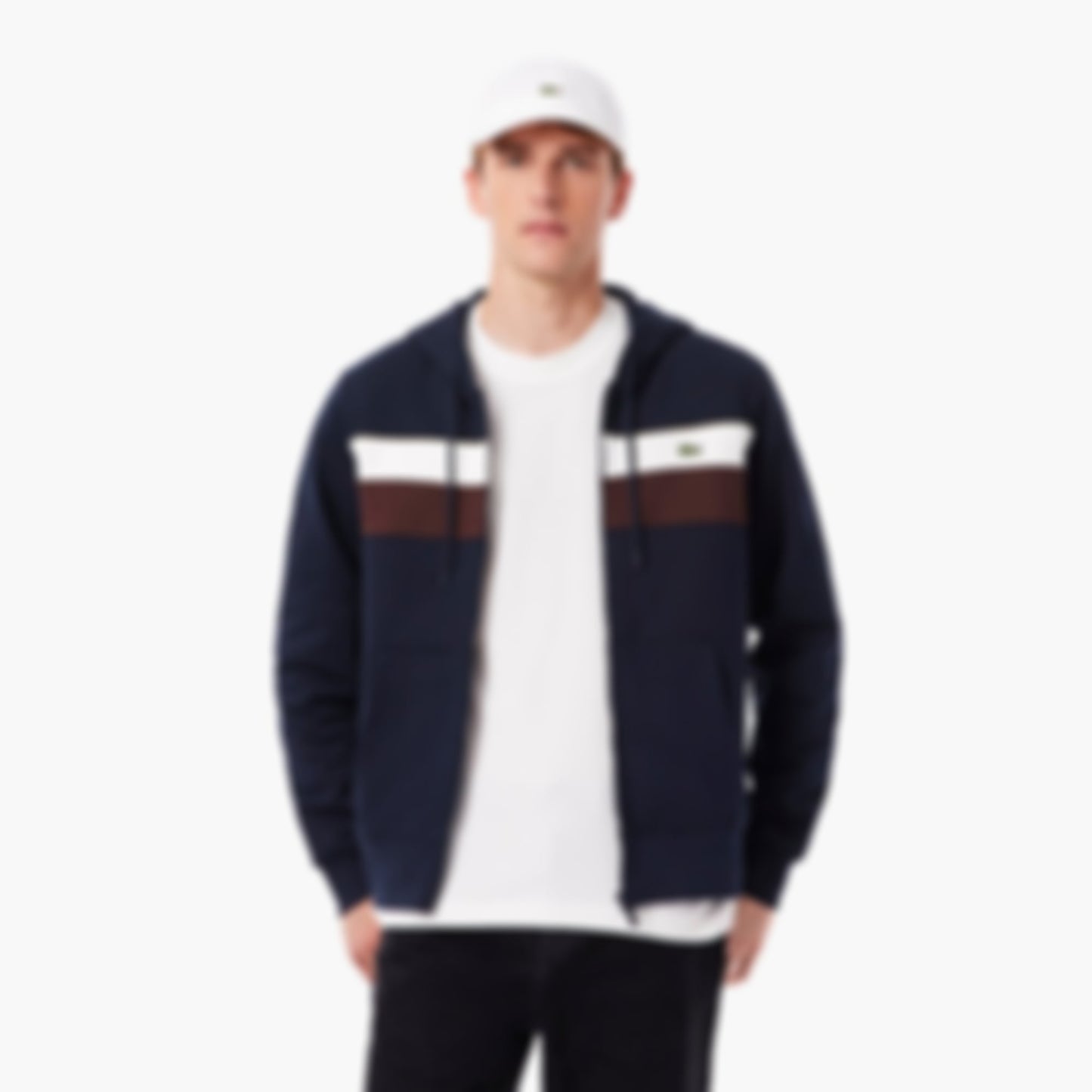 Men's Zip-Up Colorblock Hoodie - Navy Blue / White / Brown