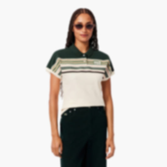 Women's Made In France Slim Fit Striped Polo - White / Green