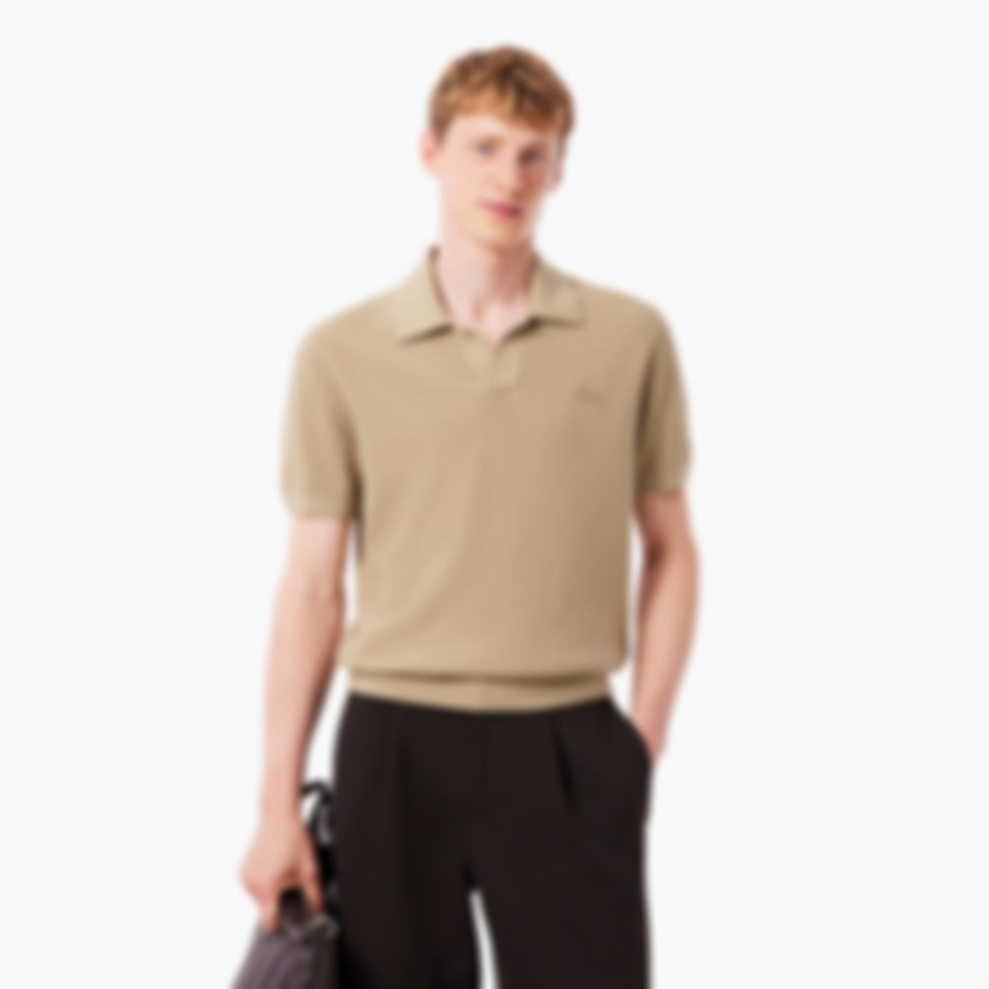 Men's Cotton Blend Open Polo Collar Sweater - Beige